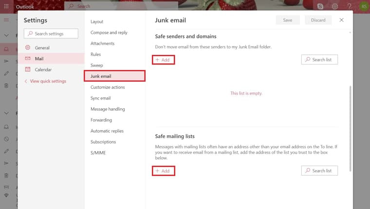 How to whitelist an email in Outlook